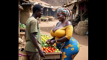 African sexy [AI – Generated] big boobs big ass thick black naija horny hot mature MILF ebony house wife fucked raw in the market square by her customer raw, no condom