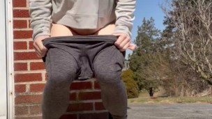 Squatting and pissing outside after working out
